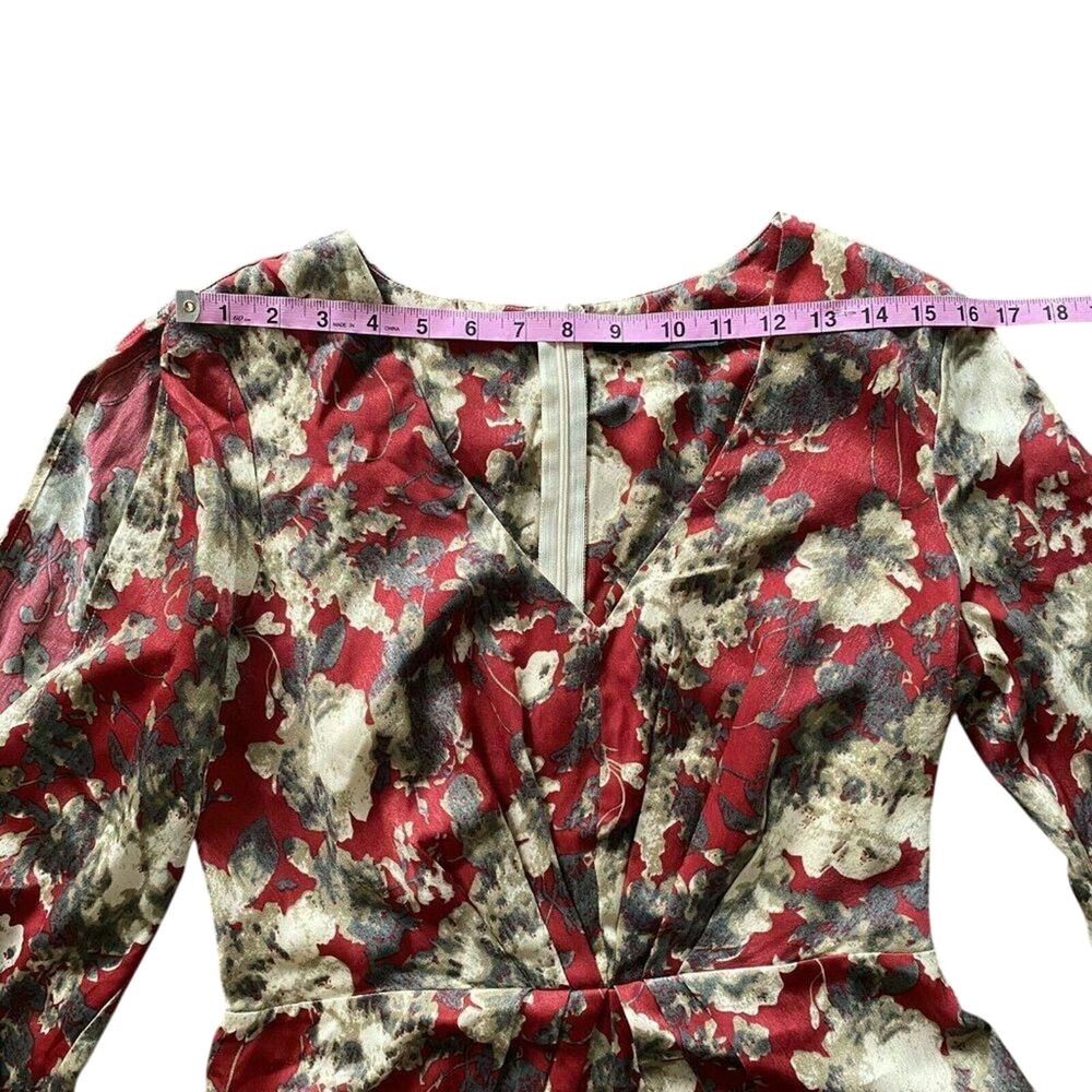 Ark & Co ivory Burgundy Floral Jumpsuit Long Sleeve Wrap Front Size Mediun boho - Picture 9 of 12